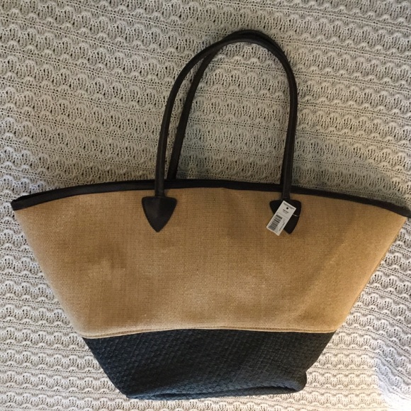 NWT Beach Bag Purse Woven Straw Fiber Lined Black - Picture 2 of 8